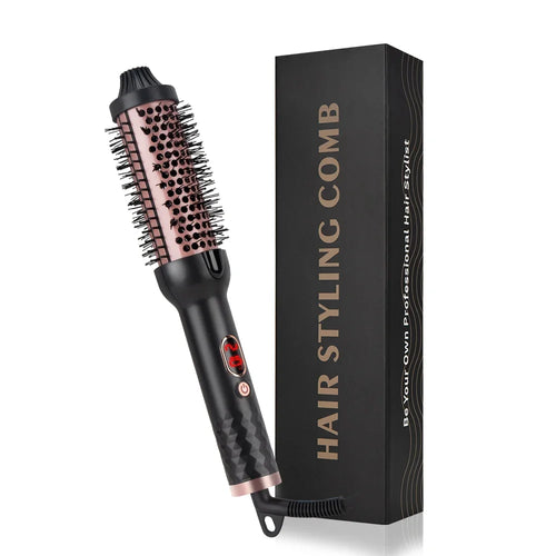 3 in 1 Thermal Curling Brush 1.5 Inch Volumizing Hot Iron Ionic Hair Straightener Travel-Friendly Styling Comb