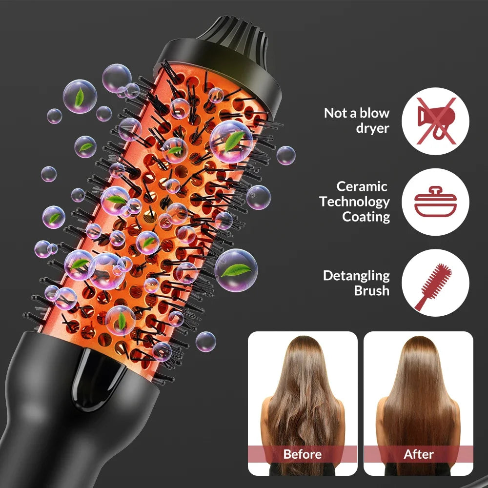 3 in 1 Thermal Curling Brush 1.5 Inch Volumizing Hot Iron Ionic Hair Straightener Travel-Friendly Styling Comb