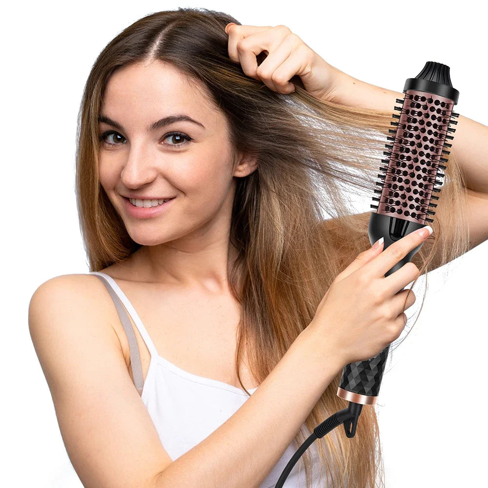 3 in 1 Thermal Curling Brush 1.5 Inch Volumizing Hot Iron Ionic Hair Straightener Travel-Friendly Styling Comb